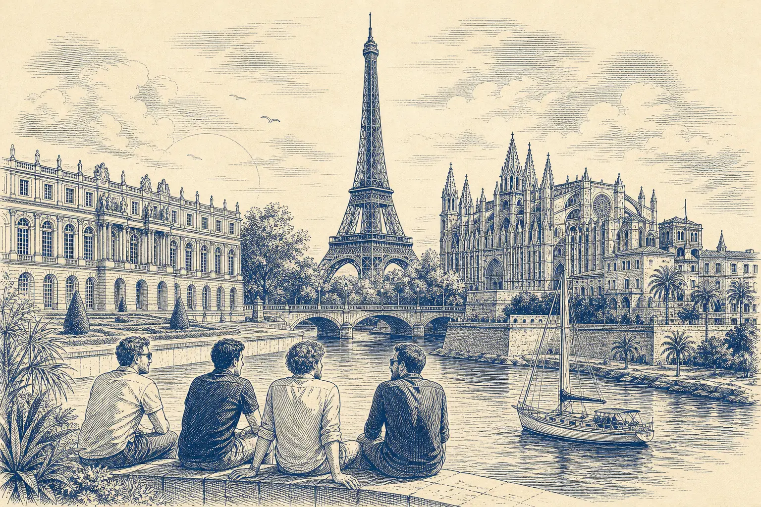Artwork celebrating Paris, Versailles, Palma De Mallorca, Panama City Beach